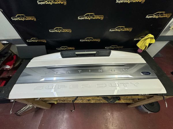 white OEM tailgate for a 2017–2022 Ford F-250 or F-350 Platinum truck - Image 3
